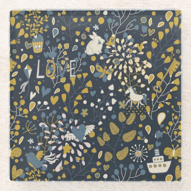 Posavasos De Vidrio Modelo abstracto del vintage (Anverso)