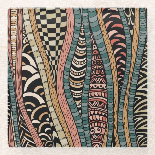 Posavasos De Vidrio Modelo abstracto en estilo étnico (Anverso)