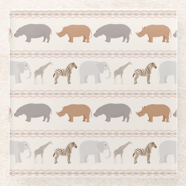 Posavasos De Vidrio Modelo africano 1 de los animales (Anverso)