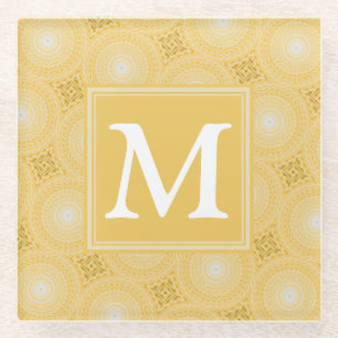 Posavasos De Vidrio Modelo amarillo de los círculos del monograma