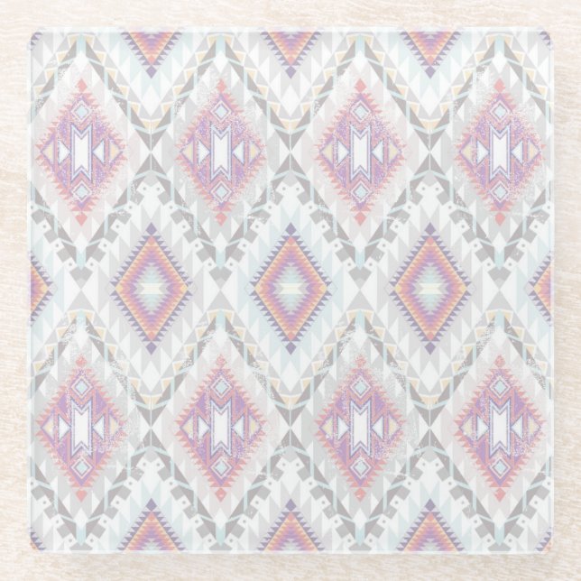 Posavasos De Vidrio Modelo azteca geométrico abstracto (Anverso)