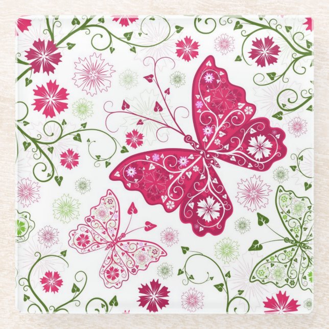 Posavasos De Vidrio Modelo blanco floral (Anverso)