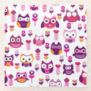 Posavasos De Vidrio modelo colorido retro del pájaro del búho