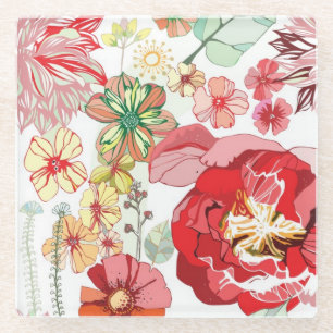 Posavasos De Vidrio Modelo con las flores rojas