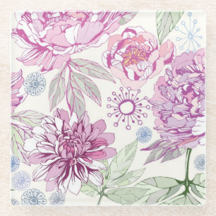 Posavasos De Vidrio Modelo con las flores rosadas