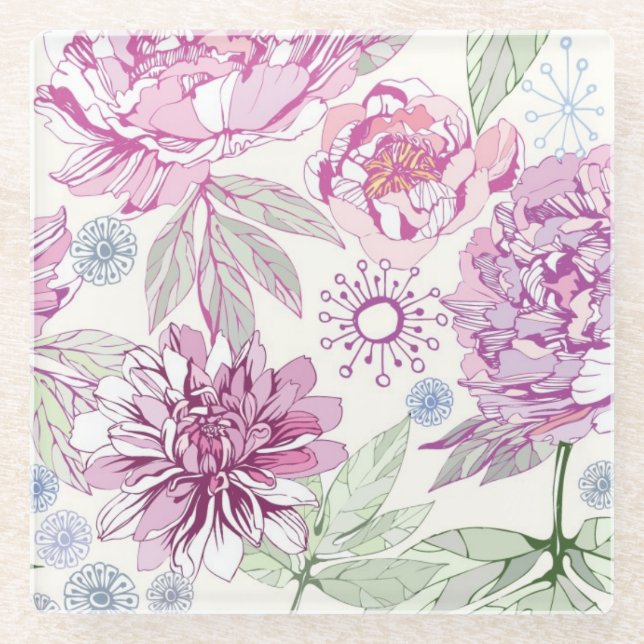 Posavasos De Vidrio Modelo con las flores rosadas (Anverso)