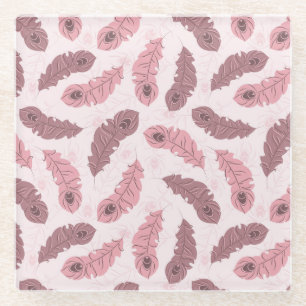 Posavasos De Vidrio modelo con las plumas del pavo real