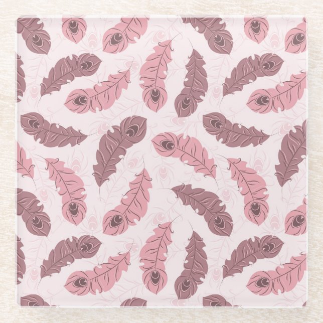 Posavasos De Vidrio modelo con las plumas del pavo real (Anverso)