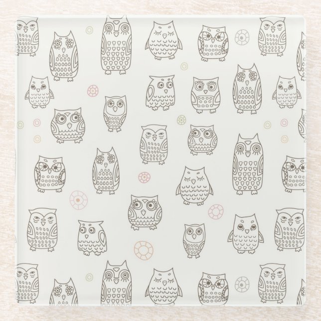 Posavasos De Vidrio Modelo con los búhos (Anverso)