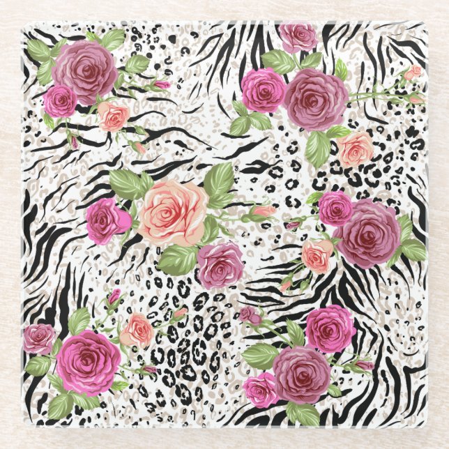 Posavasos De Vidrio Modelo con los estampados de animales (Anverso)