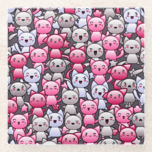 Posavasos De Vidrio modelo con los gatos lindos 2 del doodle del (Anverso)