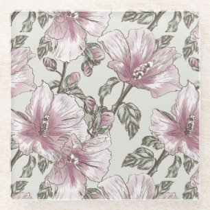 Posavasos De Vidrio Modelo de flores rosado silenciado del hibisco