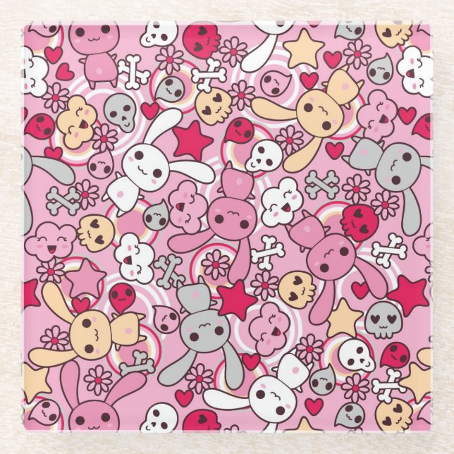 Posavasos De Vidrio Modelo de Kawaii (Anverso)