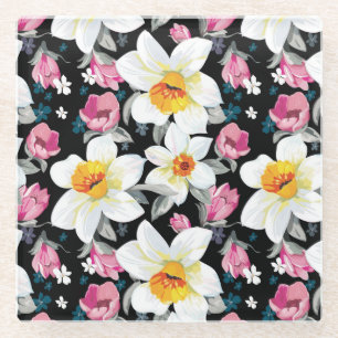 Posavasos De Vidrio Modelo de la elegancia con las flores del narciso