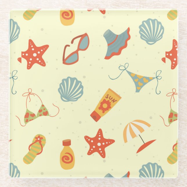 Posavasos De Vidrio Modelo de la playa del verano (Anverso)