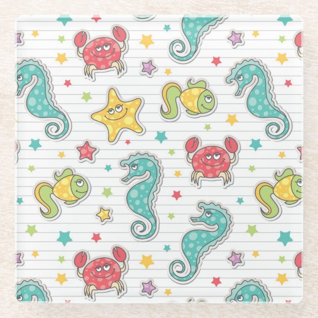 Posavasos De Vidrio modelo de las criaturas del mar (Anverso)