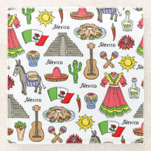 Posavasos De Vidrio Modelo de los símbolos de México el