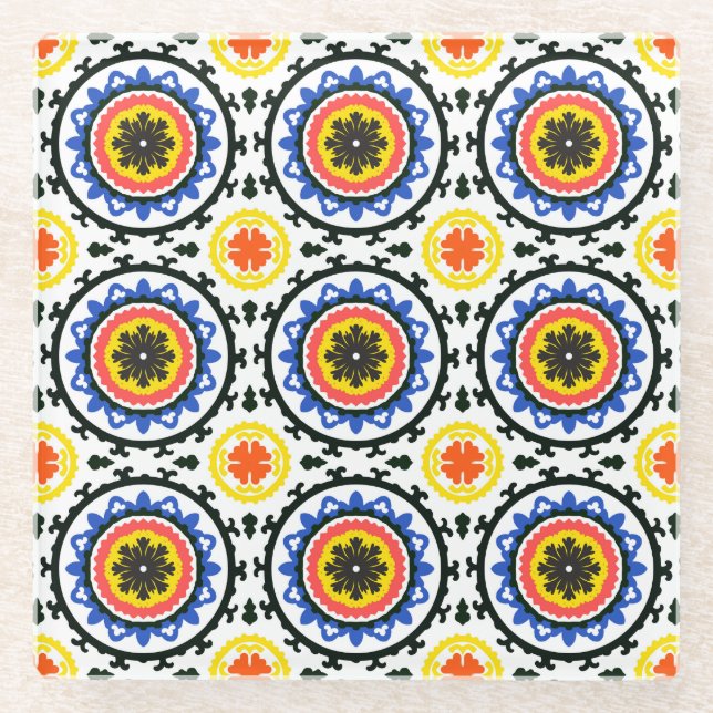 Posavasos De Vidrio Modelo de Suzani (Anverso)