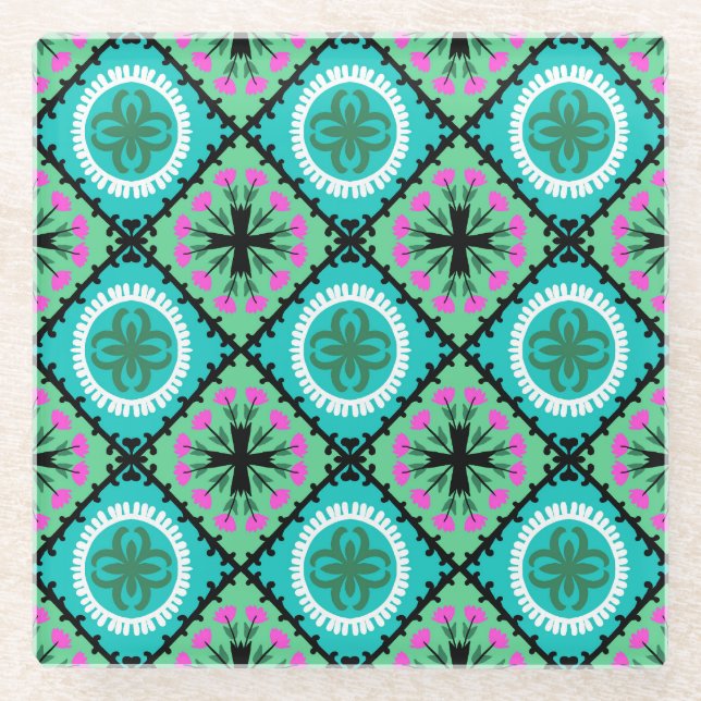 Posavasos De Vidrio Modelo de Suzani con adornos del Uzbek y del (Anverso)