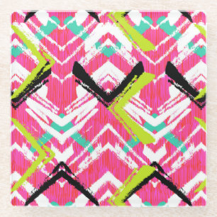 Posavasos De Vidrio Modelo de zigzag rosado dibujado mano