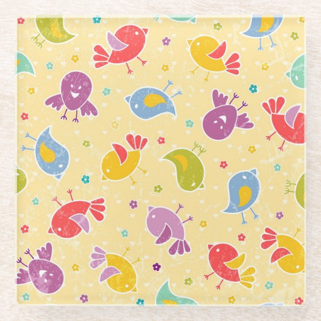 Posavasos De Vidrio Modelo del bebé con los pájaros lindos (Anverso)