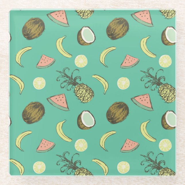 Posavasos De Vidrio Modelo del Doodle de la fruta tropical (Anverso)