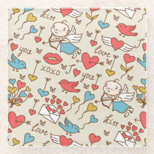 Posavasos De Vidrio Modelo del el día de San Valentín con el Cupid
