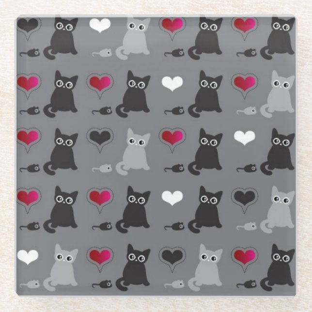 Posavasos De Vidrio modelo del gatito y de los ratones (Anverso)