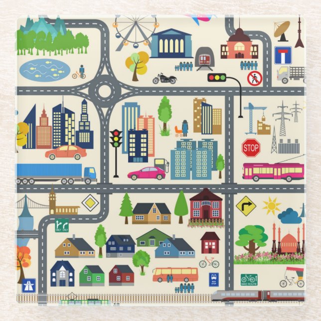 Posavasos De Vidrio Modelo del mapa de la ciudad (Anverso)