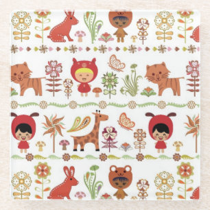 Posavasos De Vidrio Modelo del niño y de los animales