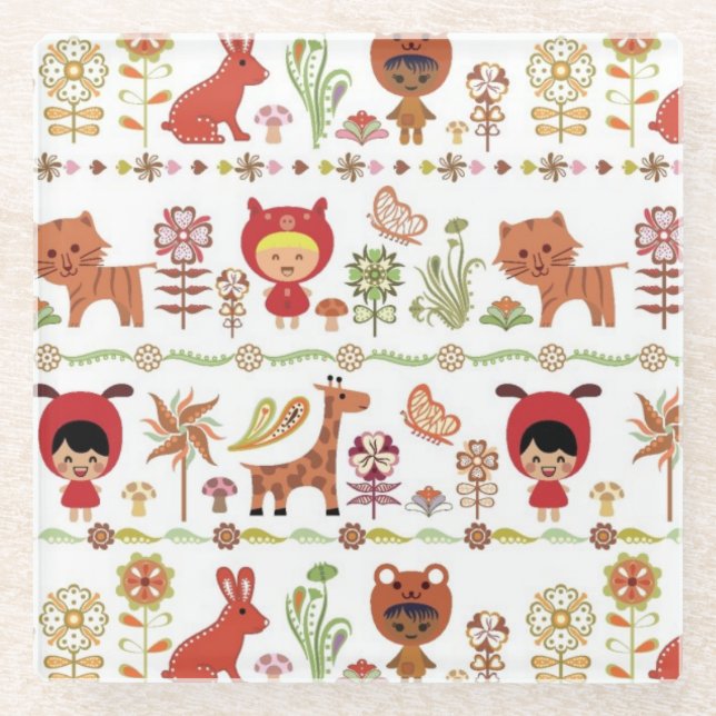 Posavasos De Vidrio Modelo del niño y de los animales (Anverso)