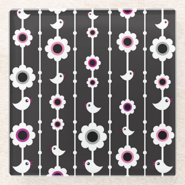 Posavasos De Vidrio modelo del pájaro y de flores (Anverso)