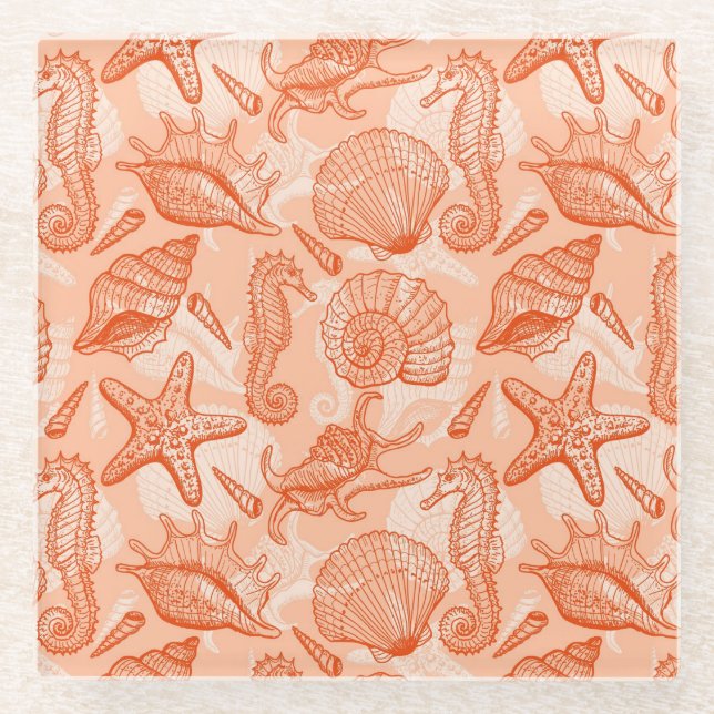 Posavasos De Vidrio Modelo dibujado mano del mar (Anverso)