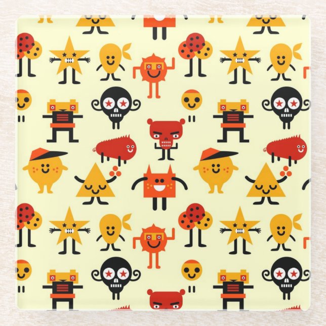 Posavasos De Vidrio Modelo divertido de los monstruos (Anverso)