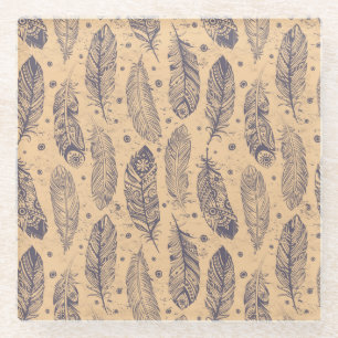 Posavasos De Vidrio Modelo étnico del esquema de la pluma