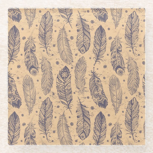 Posavasos De Vidrio Modelo étnico del esquema de la pluma (Anverso)