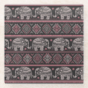 Posavasos De Vidrio Modelo étnico negro del elefante