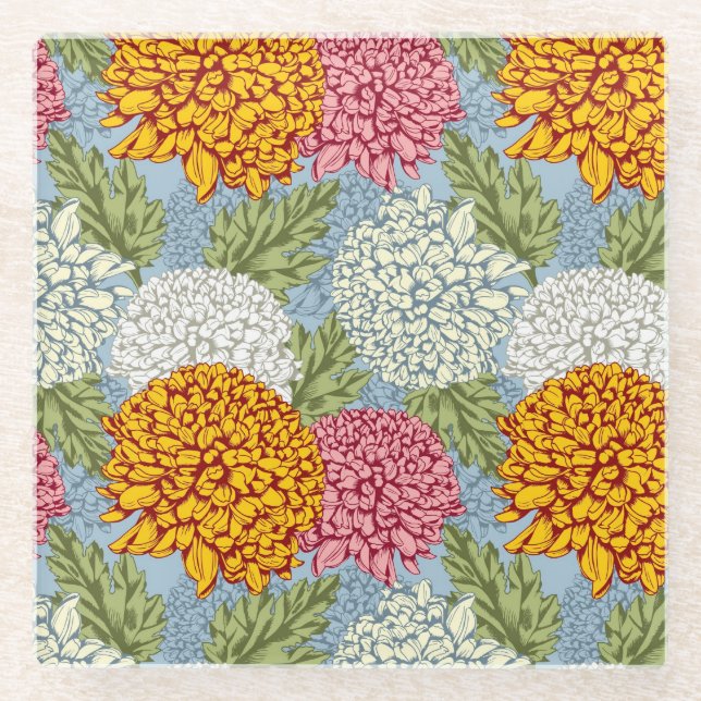 Posavasos De Vidrio Modelo excelente con los crisantemos (Anverso)