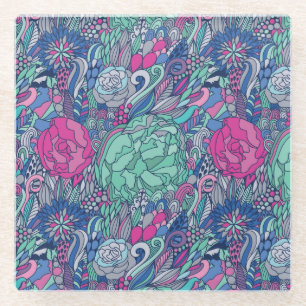 Posavasos De Vidrio Modelo floral colorido del Doodle