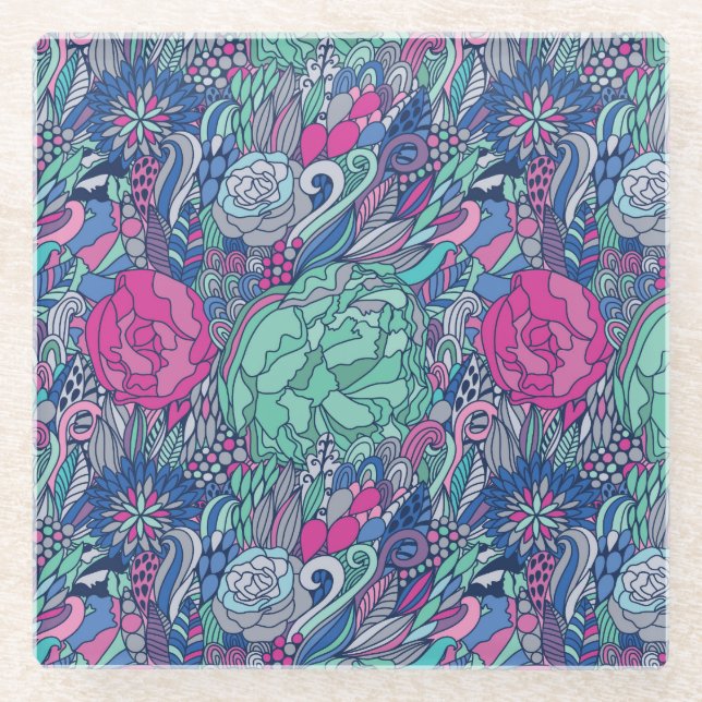 Posavasos De Vidrio Modelo floral colorido del Doodle (Anverso)