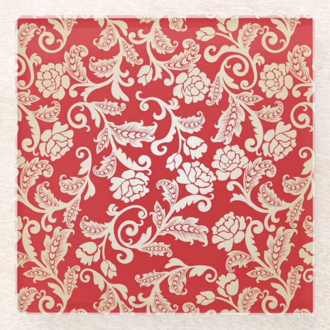 Posavasos De Vidrio Modelo floral del fondo del damasco (Anverso)