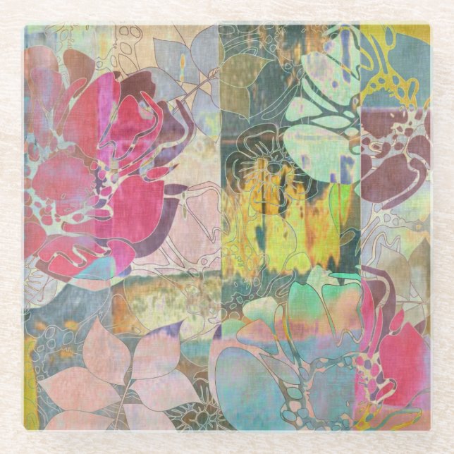 Posavasos De Vidrio Modelo floral del grunge del arte (Anverso)