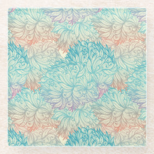 Posavasos De Vidrio Modelo floral multicolor del Doodle