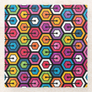 Posavasos De Vidrio Modelo geométrico colorido con hexágonos