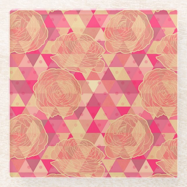 Posavasos De Vidrio Modelo geométrico de la flor (Anverso)