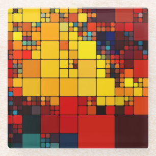 Posavasos De Vidrio Modelo geométrico del arco iris vibrante abstract