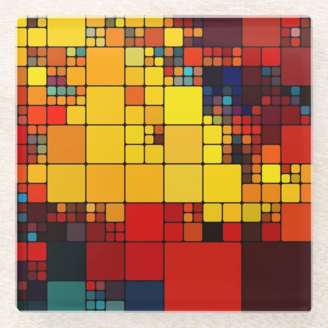 Posavasos De Vidrio Modelo geométrico del arco iris vibrante abstracto (Anverso)