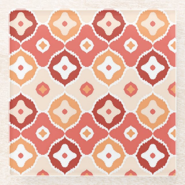 Posavasos De Vidrio Modelo geométrico del ikat de oro (Anverso)