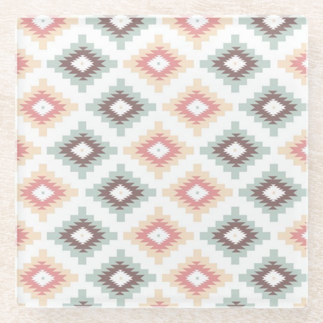 Posavasos De Vidrio Modelo geométrico en estilo azteca (Anverso)