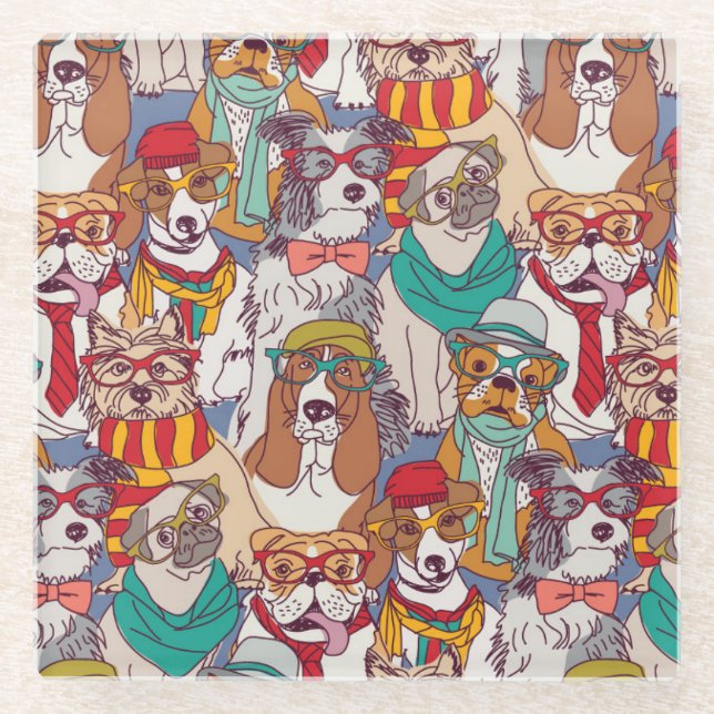 Posavasos De Vidrio Modelo lindo de la moda del perrito (Anverso)